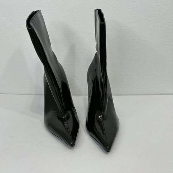 ZARA Trafaluc 38 / 7.5 Heel Ankle Boots Pointed Toe Green Faux Patent Leather - Picture 2 of 8